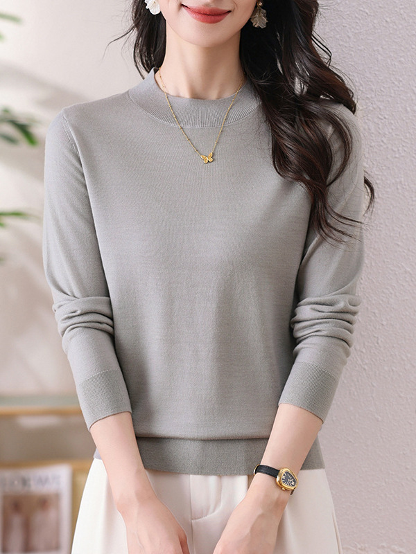 48-stitch Worsted Superfine Pure Wool Machine Washable Wool Sweater Women's Thin Fashionable Half-turtleneck Pullover Long Sleeve Sweater