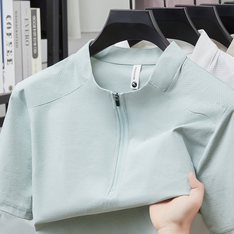 Summer Men's Short-Sleeved Stand-Up Collar Half-Zip T-Shirt Casual Men's Top Fashionable and Stylish Half-Sleeved T-Shirt