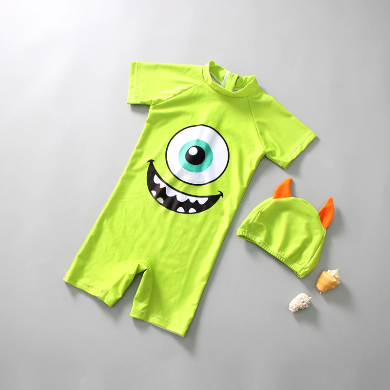 Children's swimsuit one-piece cartoon big eye cute boys and girls baby sun protection quick-drying zipper swimsuit boys middle and big children