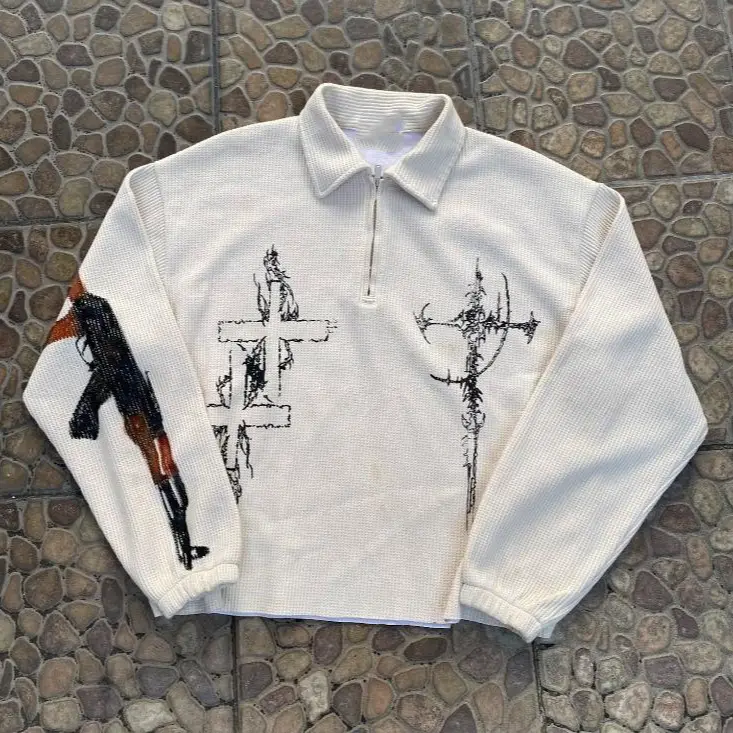 American Street Style Autumn and Winter Loose-Fitting Unisex Sweatshirt with Gun Letter Print Pattern