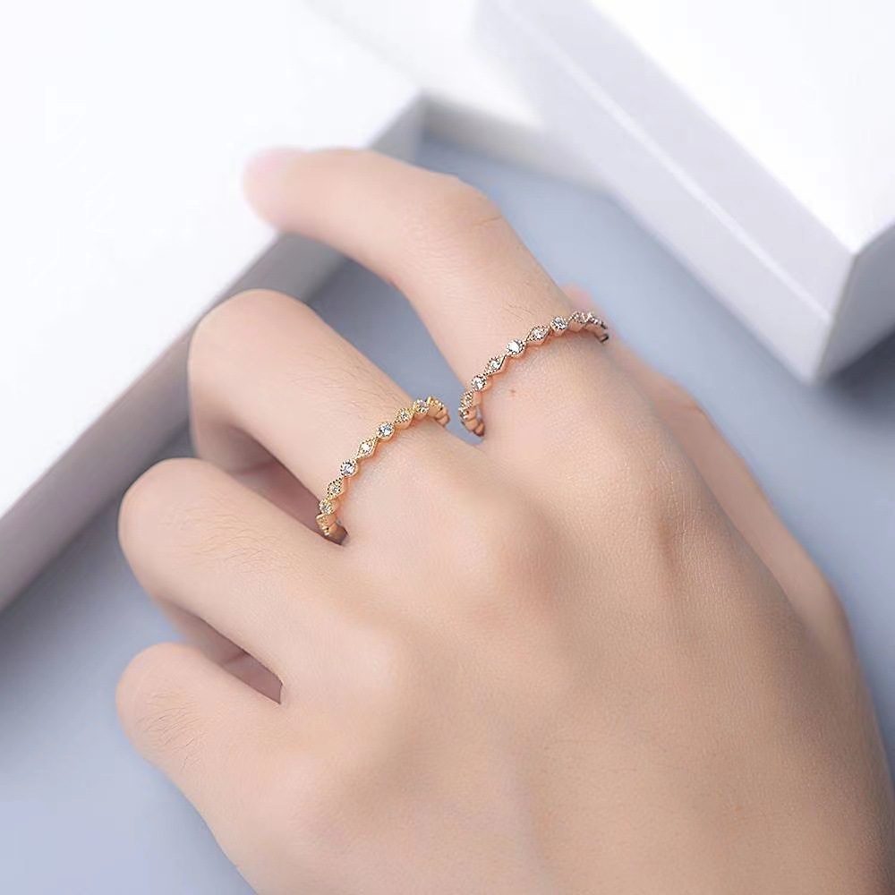 Zircon Couple Ring Women's Rose Gold Crushed Diamond Decorative Small Finger Tail Ring Row Diamond Thin Ring Light Luxury Feeling