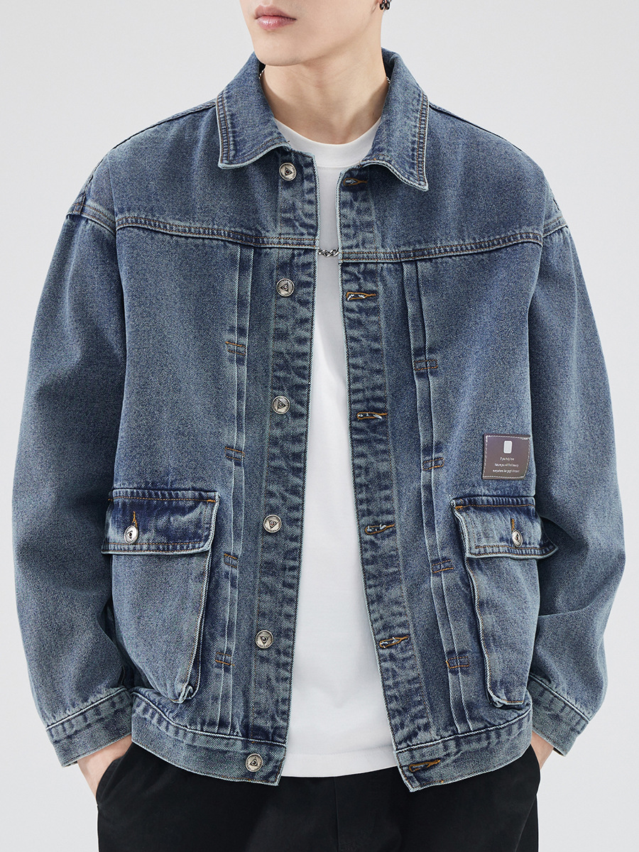 Shanggu Men's Clothing Japanese Style Trendy Brand New Casual Denim Jacket Men's Spring Fashion Small Patch Versatile Outerwear