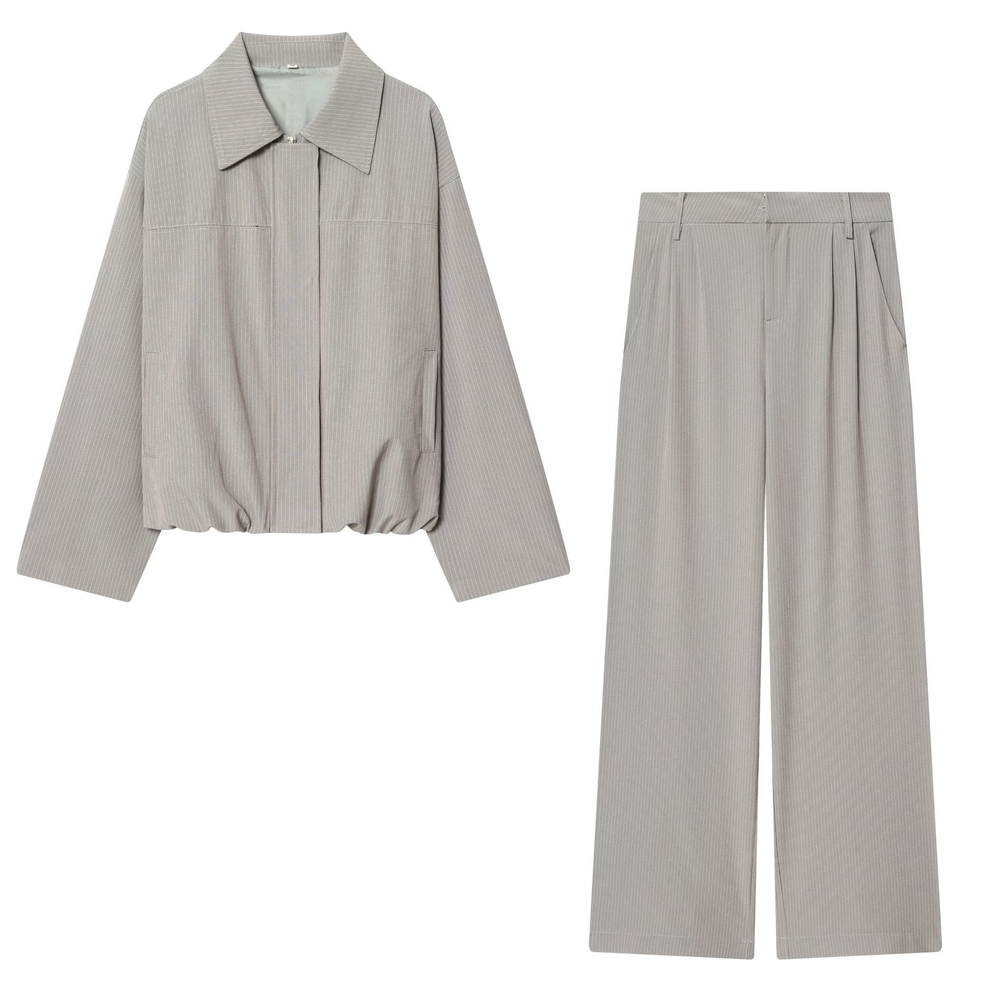 New Foreign Trade Style European and American Style Bomber Jacket 1314599 Wide-Leg Suit Pants 1292768 Set