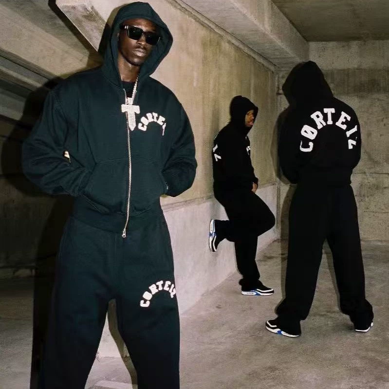 Corteiz American Hip-Hop Lettered Zip-Up Cardigan Sports Casual Sweatpants Corteiz Front and Back Printed Jacket Trendy