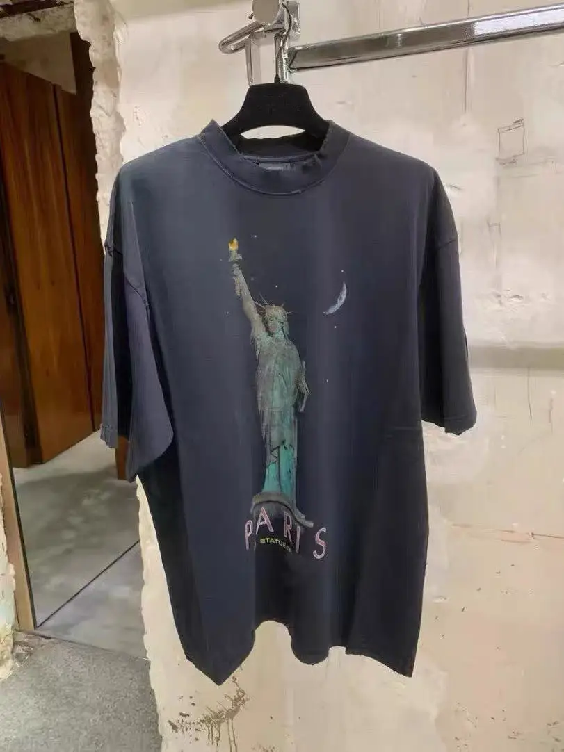 Ceiling! Paris-Style Statue of Liberty Direct Print Short-Sleeve Unisex Summer Loose Pure Cotton Half-Sleeve T-Shirt Trendy