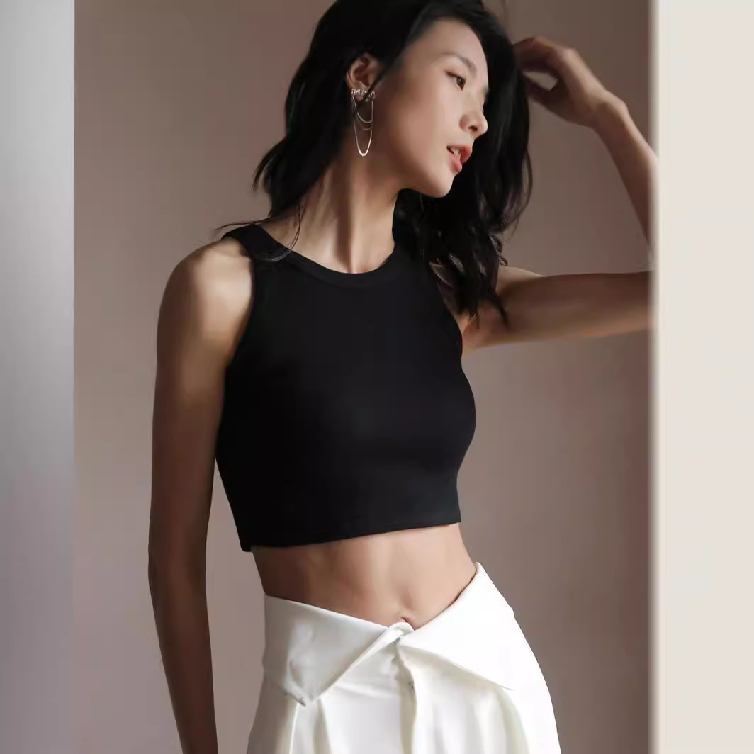Internet Celebrant Short White Bottoming Threaded Camisole Women's Spring and Summer Sleeveless Design Sense Outer Wear Top Trendy