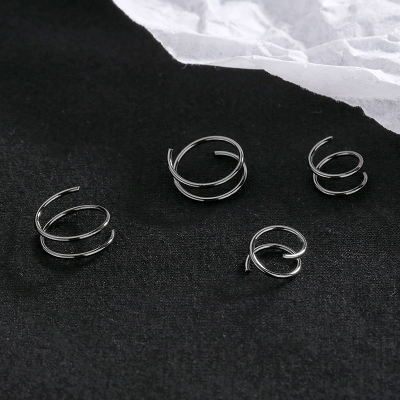 Ancient Cat Ning Cold Wind Ear Ring Women's Korean-style Chic Cool Handsome Black Double-layer Spiral Ear Bone Ear Stud Simple