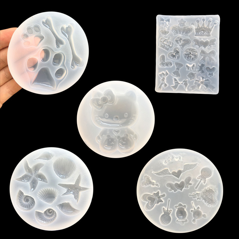 Full Mirror DIY Silicone Pendant Crystal Glue Mold No Polishing Silicone Mold Shell Crown Wings Cat