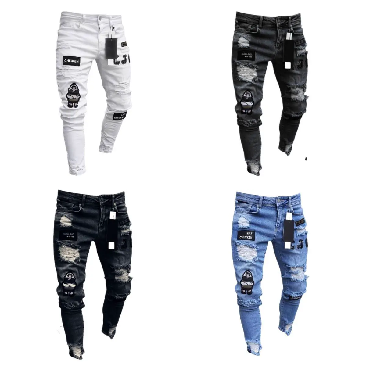 Foreign trade new AliExpress Amazon wish Europe and the United States hot men's skinny jeans ripped badge leggings