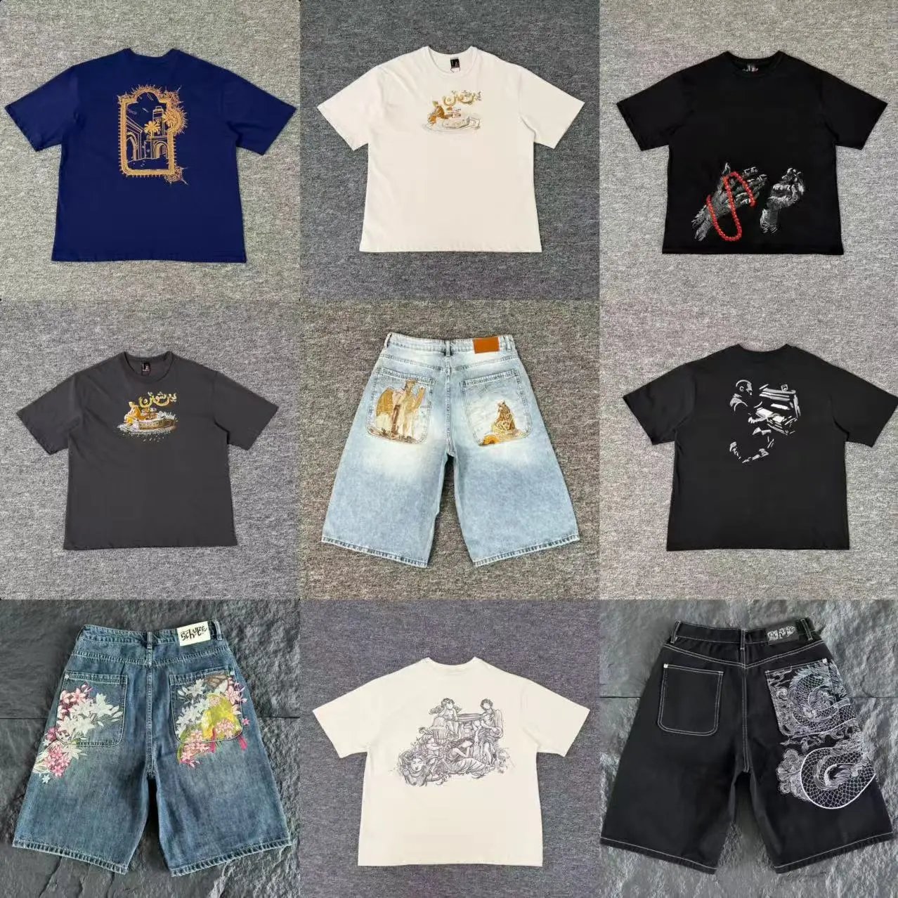 重工手工花卉刺绣短裤短袖