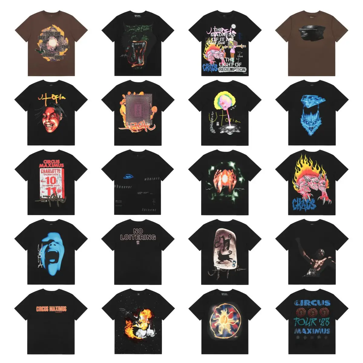 24SS New TS Collection Travis Scott Cactus Jack Pattern Printed Short Sleeve T-Shirt for Men and Women Summer