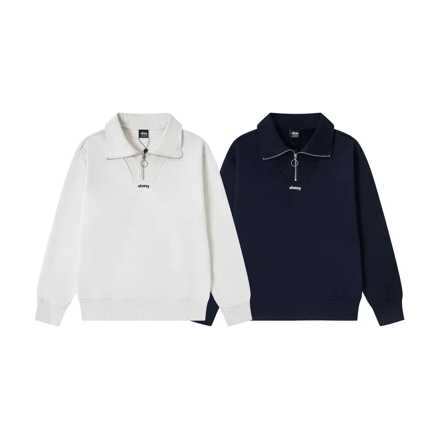 Stus*y Straight-Leg Loose-Fit Half-Zip Stand-Collar Hoodie