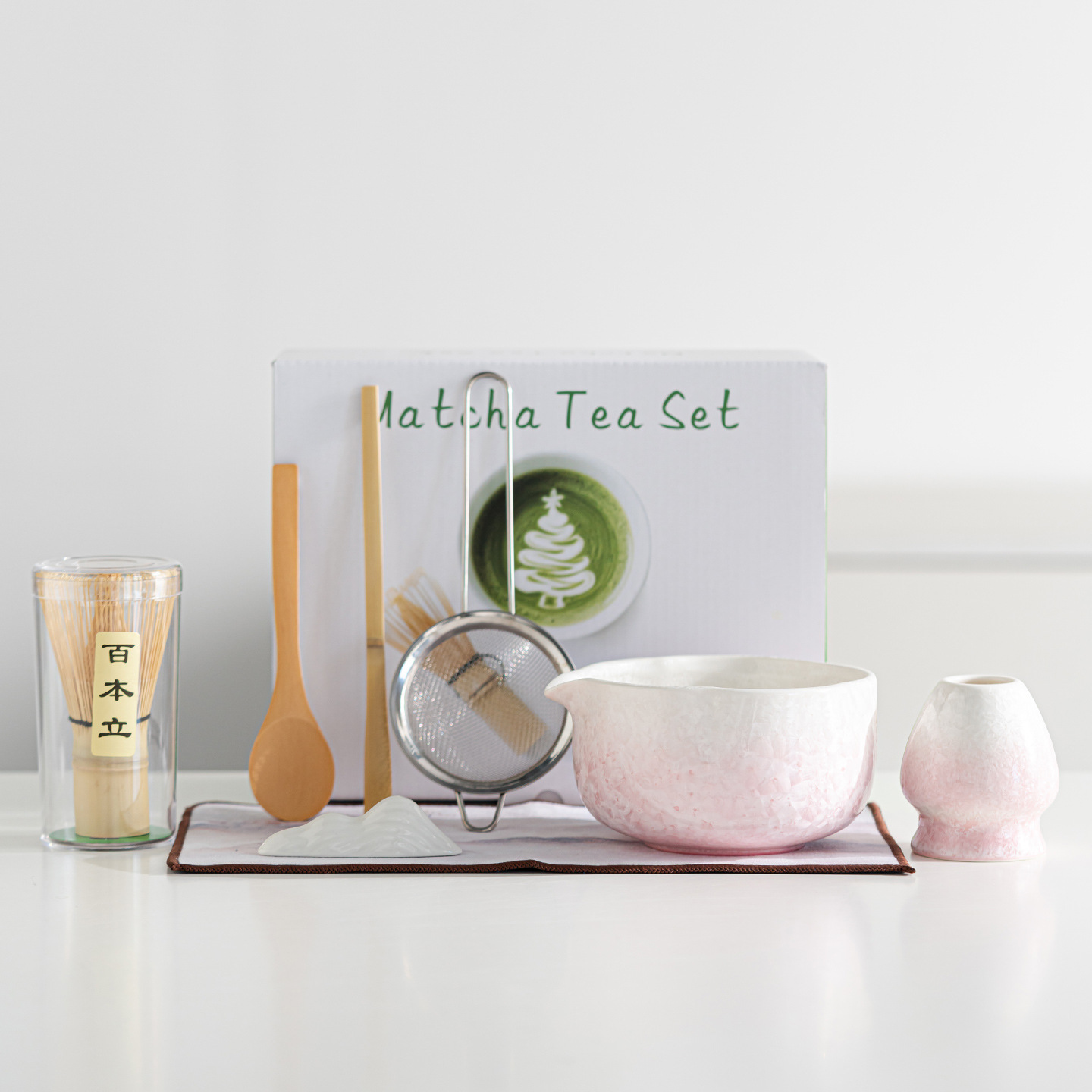 Ice Flower Crystal Glaze Ceramic Matcha Bowl, Tea Whisk, 100-Prong Matcha Tea Set, Song Dynasty Tea Ceremony Tool Set