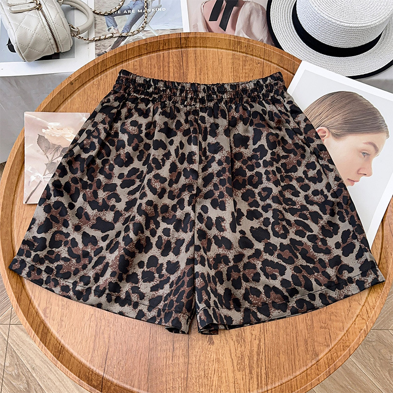 Ice Silk Smooth Leopard Print High-Waisted Loose Casual Shorts for Women 2026 Summer New Satin Versatile Slimming Wide-Leg Pants