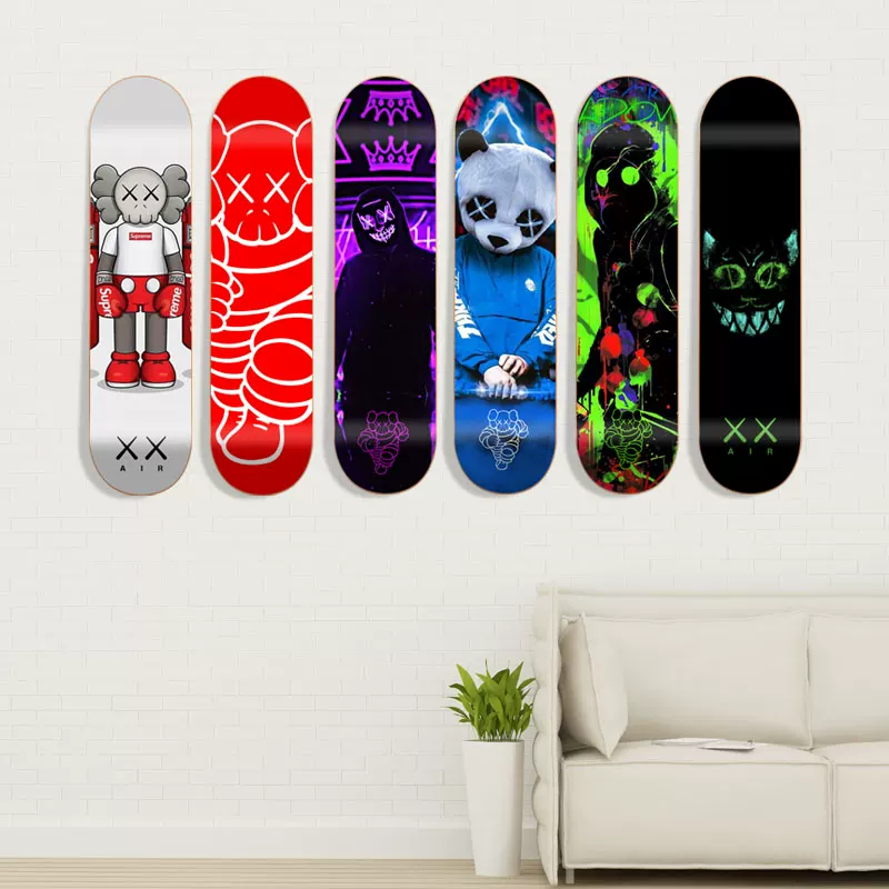 Customized double upturned skateboard wall decoration milk tea shop trend advertisement skateboard wooden escape brand indoor decoration skateboard K series indoor wall hanging skateboard indoor wall hanging skateboard