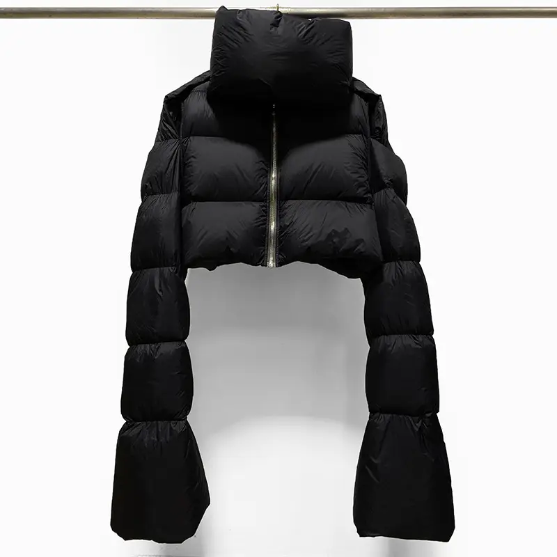 Ro Style Dark Bread-Colored Long-Sleeve Short Lotus Root Scarf High Street European and American Zipper down Jacket Unisex