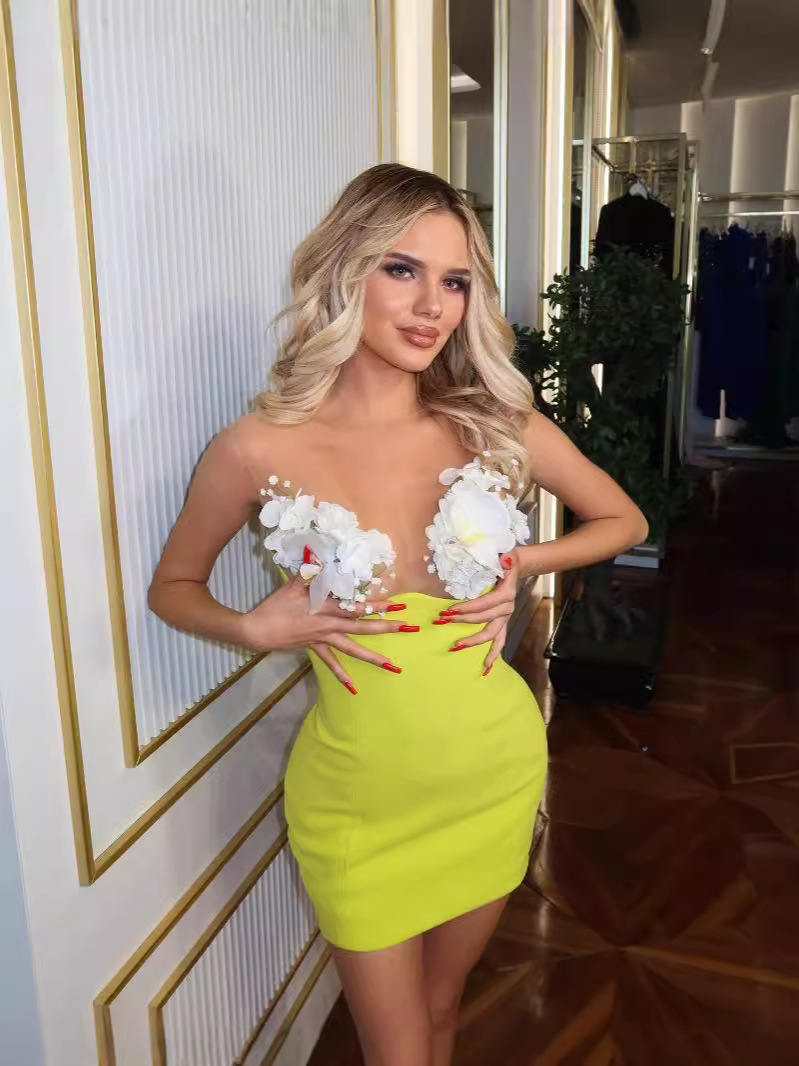 European and American AliExpress flower bandage dress design party party birthday party short dress hip