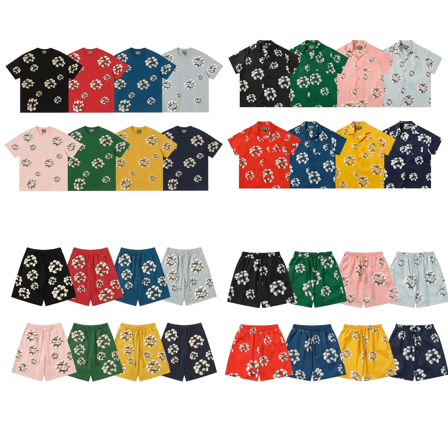 Full printed short sleeved loose T-shirt men's and women's shorts set
