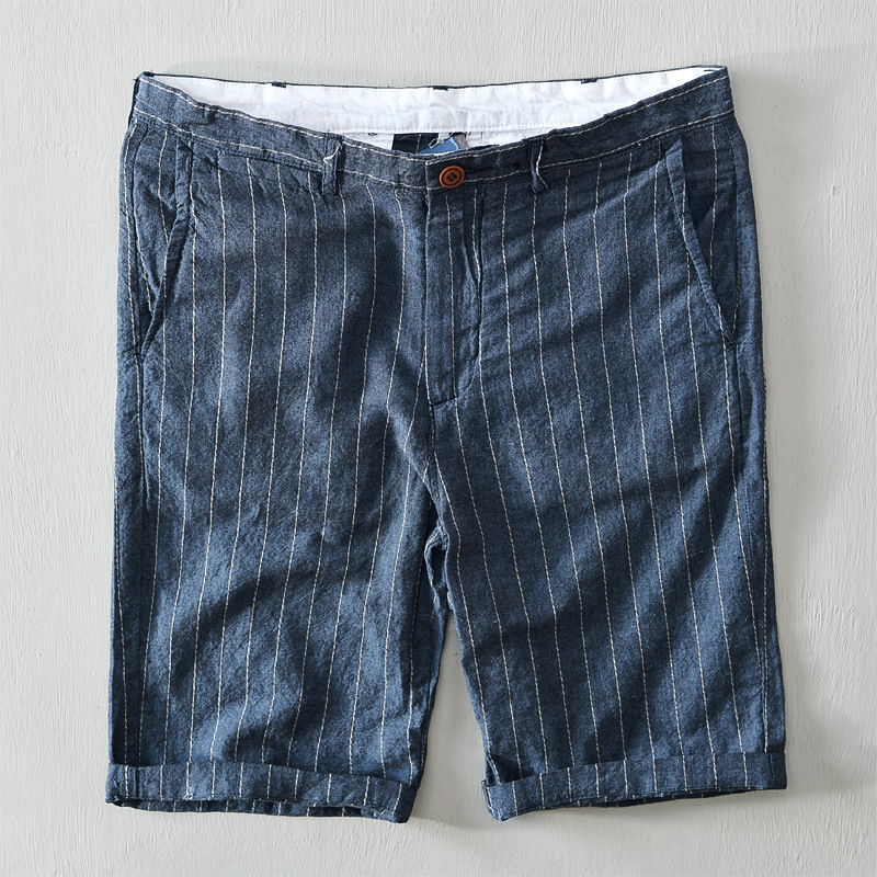 L8108 Thin Breathable Straight-Leg Pants Men's Casual Striped Shorts Linen Beach Pants for Young Men One Piece Dropshipping