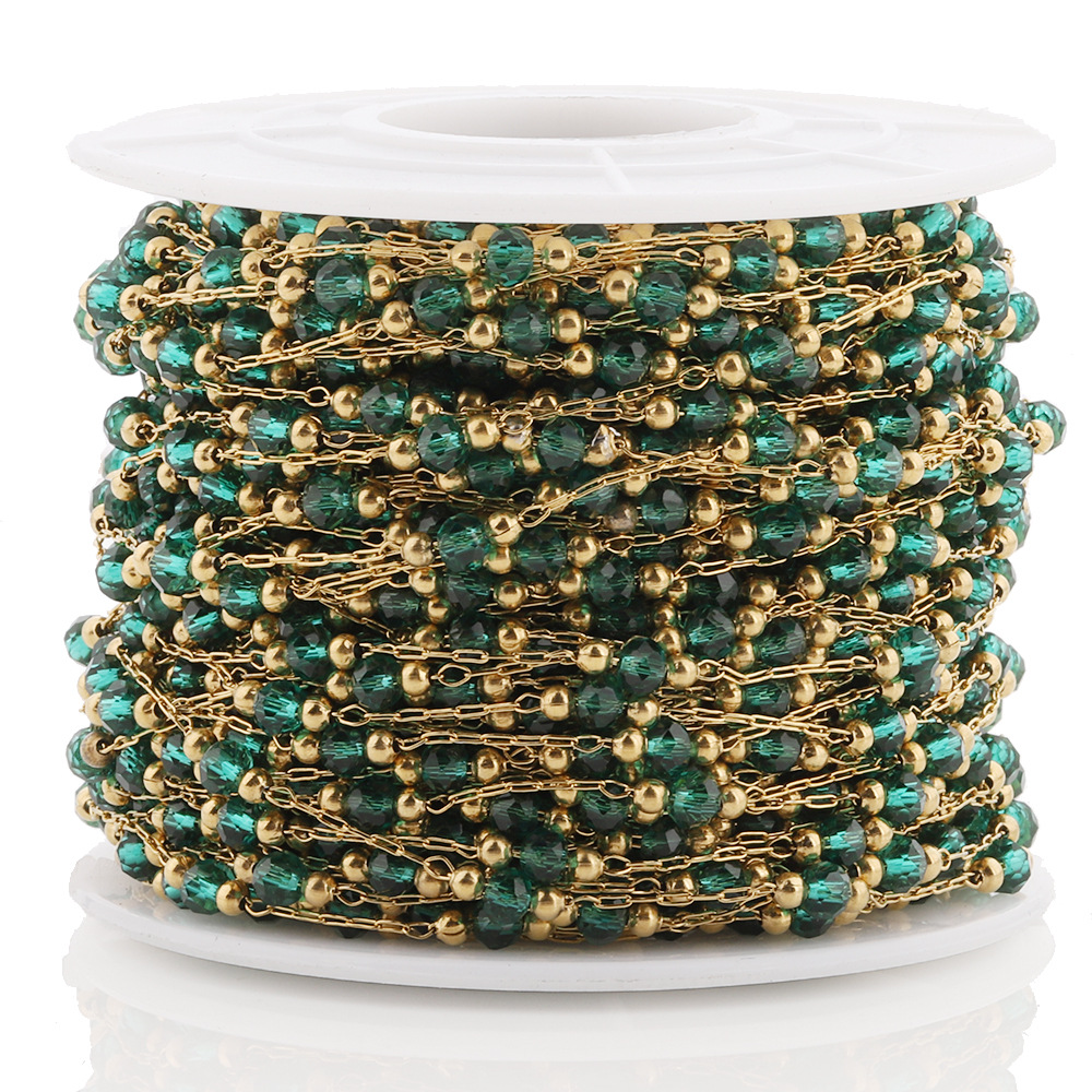 Color-Preserving Stainless Steel Crystal Bead Chain Emerald Green Beaded Chain Elegant French Clavicle Chain Thin Necklace with Chain Ornaments