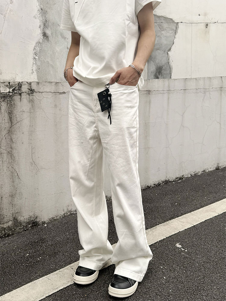 American Style Retro dirtyfit Loose Straight Leg Wide Leg Jeans Loose vintage Pure White Casual Pants