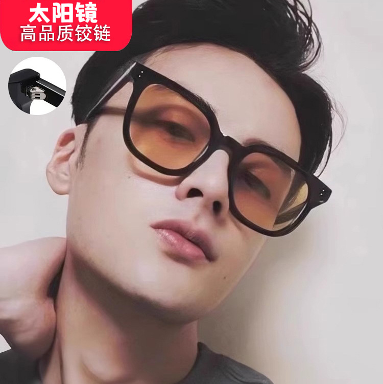 New Square Simple Thick Frame Sunglasses Brown High-End Yellow Semi-Transparent Men's and Women's Trendy Retro with Myopia Sunglasses