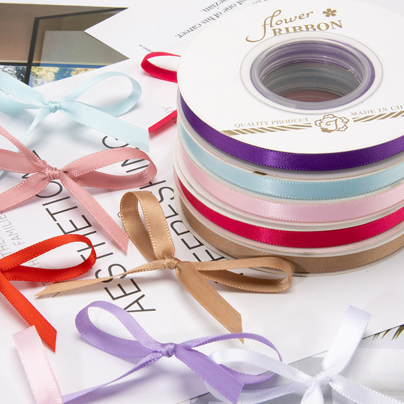 6mm Solid Color Ribbon Macaron Ribbon DIY Threaded Satin Ribbon Birthday Cake Flower Bouquet Packaging Ribbon