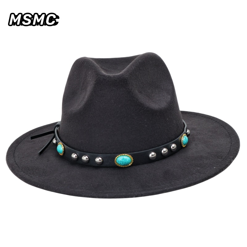 New Classic Cowboy Hat Ethnic Style Xizang Western Jazz Hat Retro Emerald Woolen Hat Felt Hat for Men