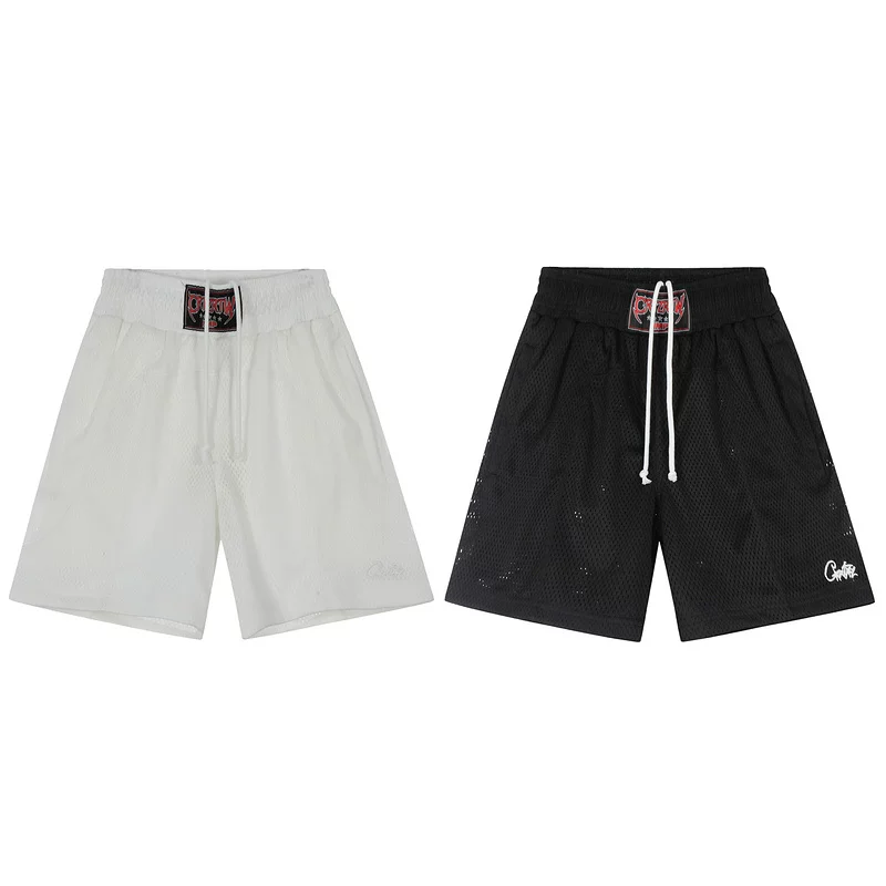 Corteiz trendy high street sports and leisure summer letter embroidery mesh breathable basketball training drawstring shorts