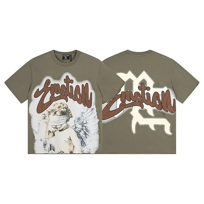 Cross-Border Exclusive Supply of American-Style Trendy Brand Mixed Angel High Street Rhinestone Vintage Loose Short-Sleeve All-Over Print Unisex T-Shirt