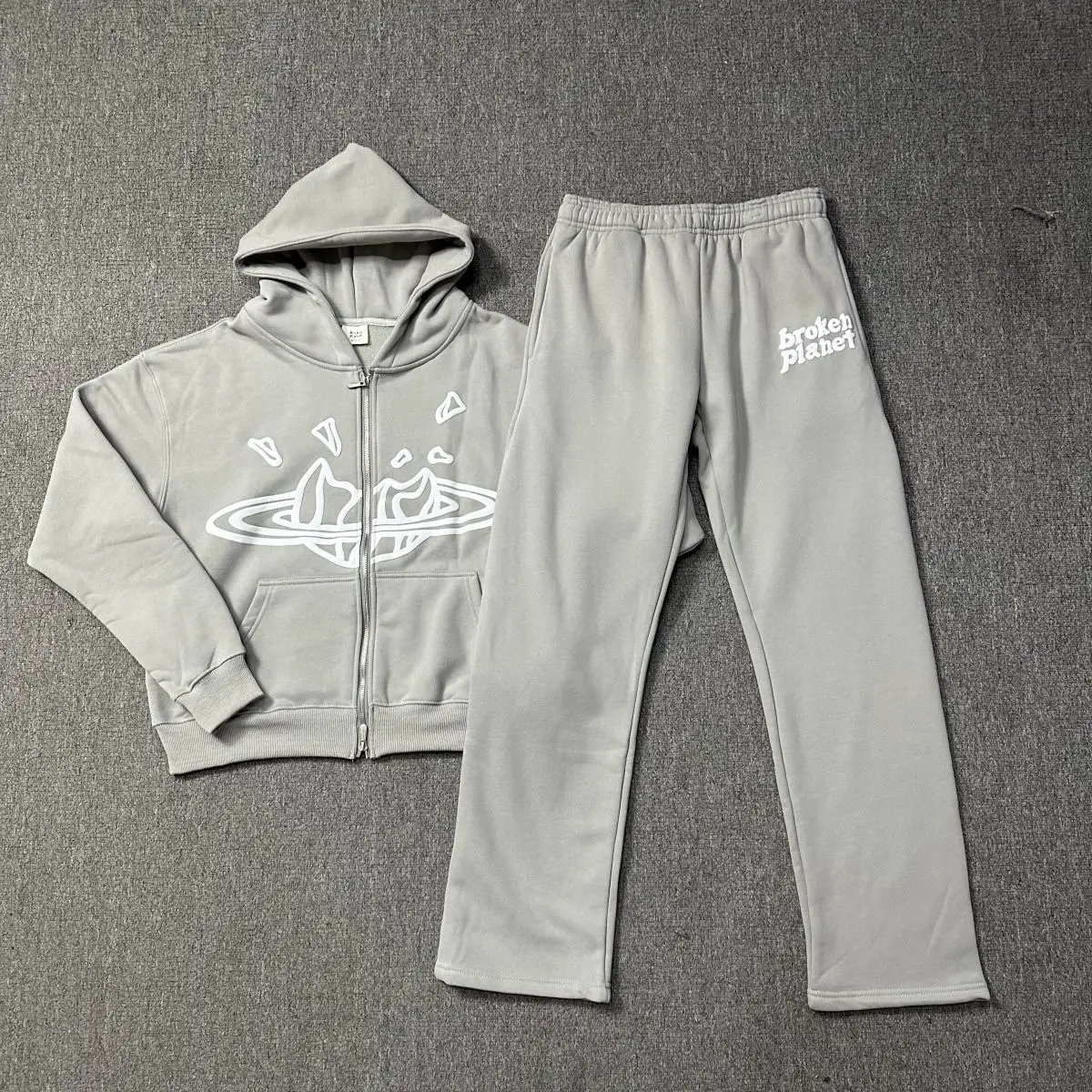Cross-Border Export Cross-Border Trendy Brand Broken Planet Christmas Red Velvet Pullover Sweatshirt and Pants Suit Dropshipping