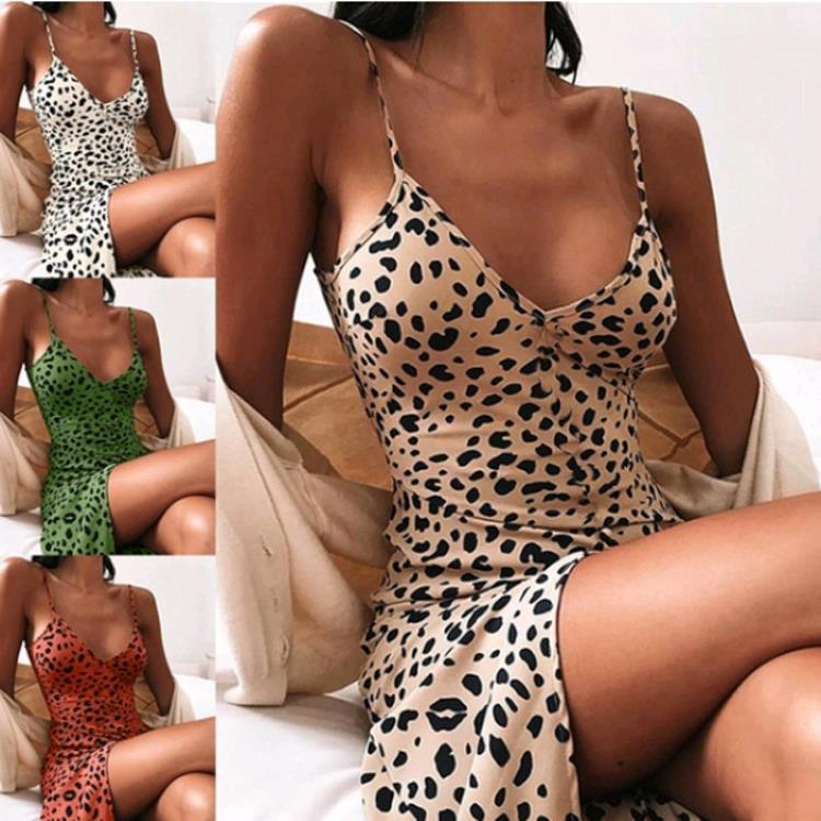 2024 Suspender Dress Spring and Summer New Export European and American Temu Amazon Leopard Print Slim Fit Women's Clothing