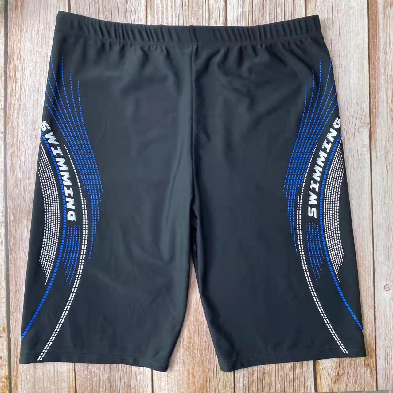 Cross-border best selling men's swimming trunks lengthened plus fat flat angle quick-drying swimming trunks five-point pants beach pants hot spring wholesale