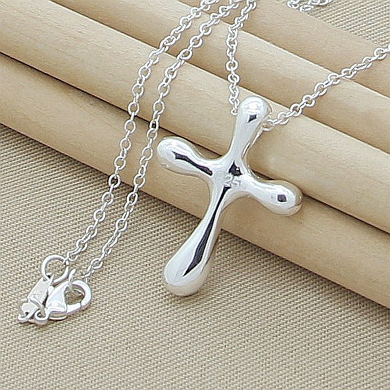 Foreign trade export silver plated water drop cross necklace Korean hot spot supply necklace wholesale P019