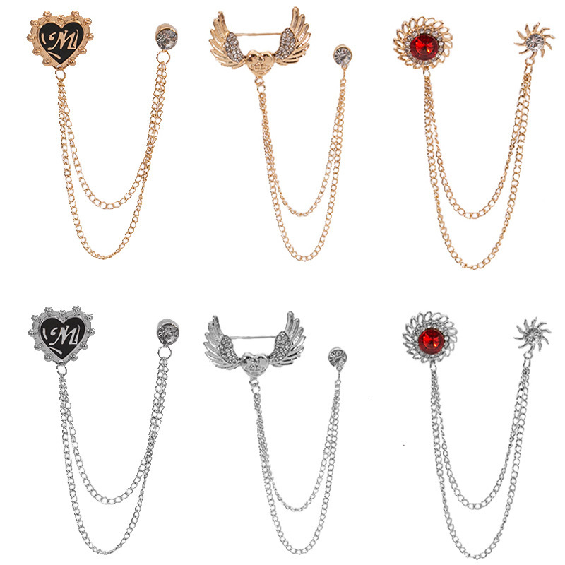 European and American Cross-border Angel Wings Brooch Retro Court Style Hollow Round Collar Pin Love Suit Fixation