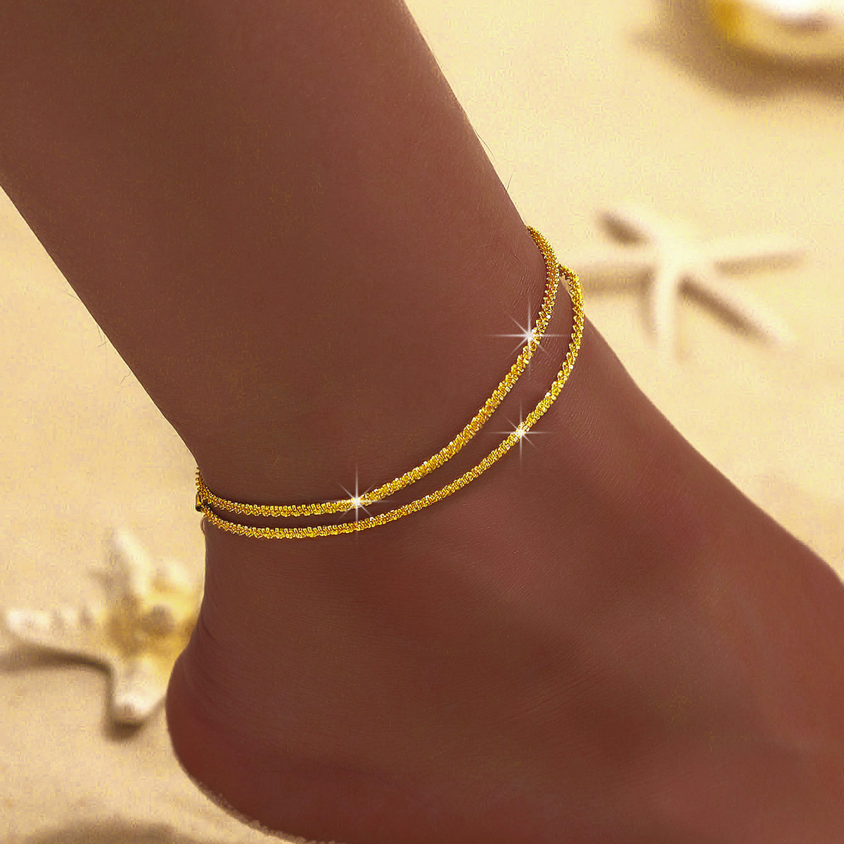 European and American Cross-border Hot Sale Personalized Alloy Glitter Stars Foot Ornaments Women's Elegant Light Luxury Sparkling Foot Chain
