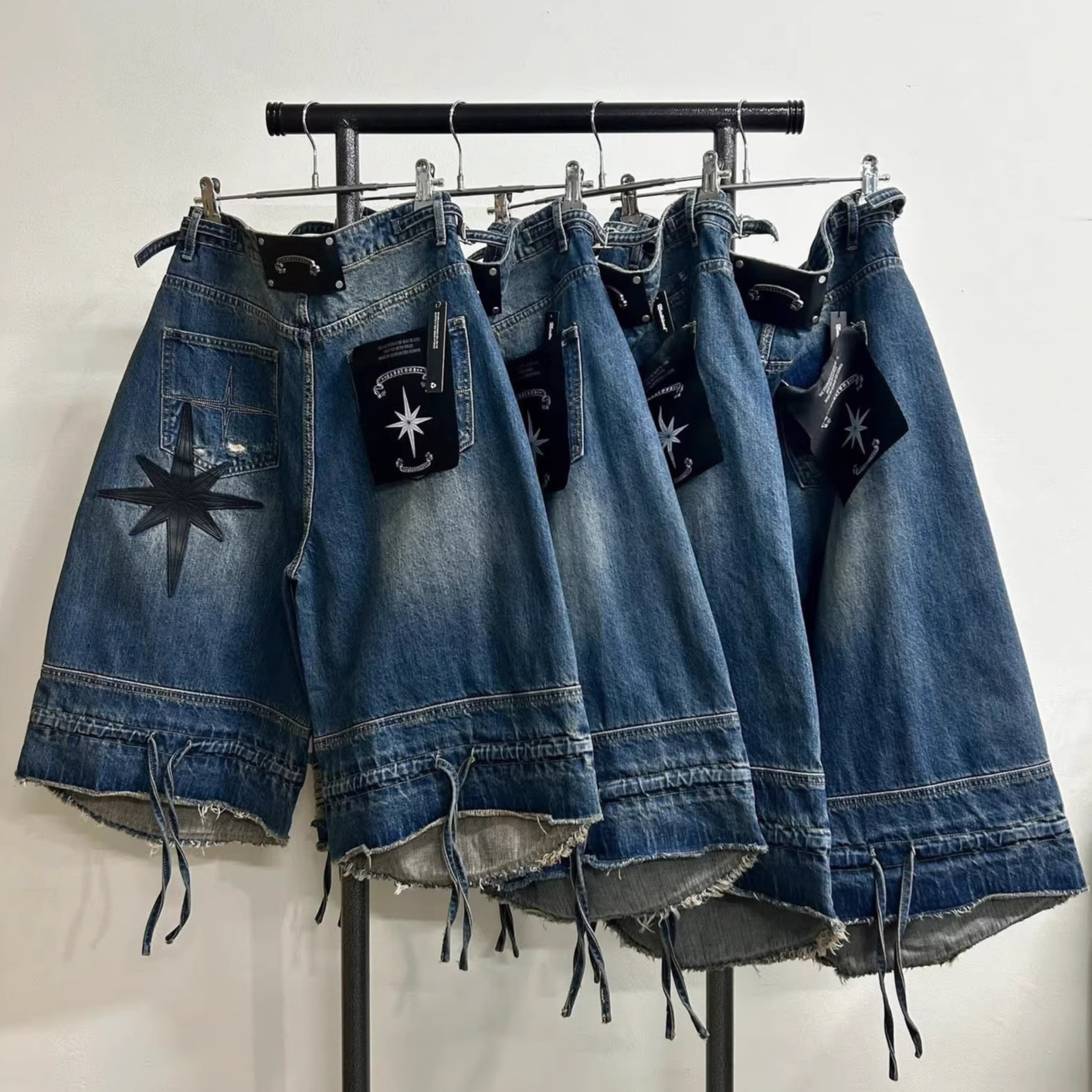 Badblood Bcac Series Retro Ripped Jeans for Women, Street Casual Niche Washed Wide-Leg Cropped Pants