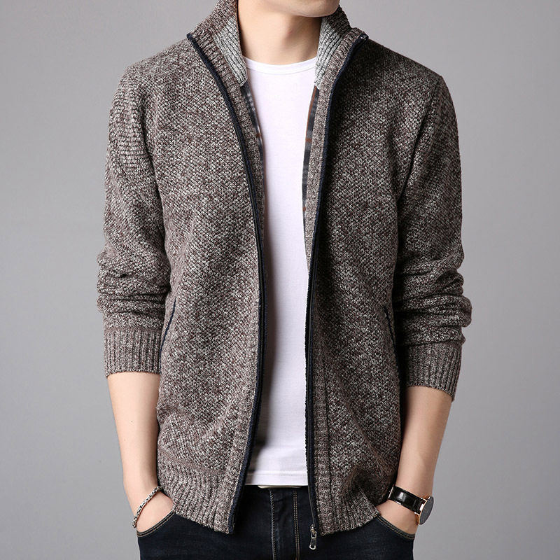 Men's coat Spring and Autumn New Korean style trendy autumn coat men's stand collar cardigan fleece-lined thickened jacket men's clothing
