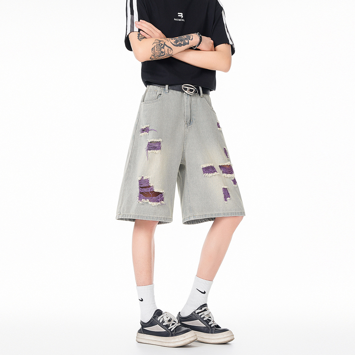 Ripped Denim Shorts for Men 2026 New Summer Style Cool Youth American High Street Style Five-Point Pants for Men