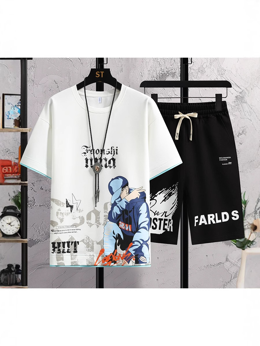 13 junior high school students short sleeve T-shirt boys 12-15 years old trendy clothes 14 teenagers summer shorts suit 16