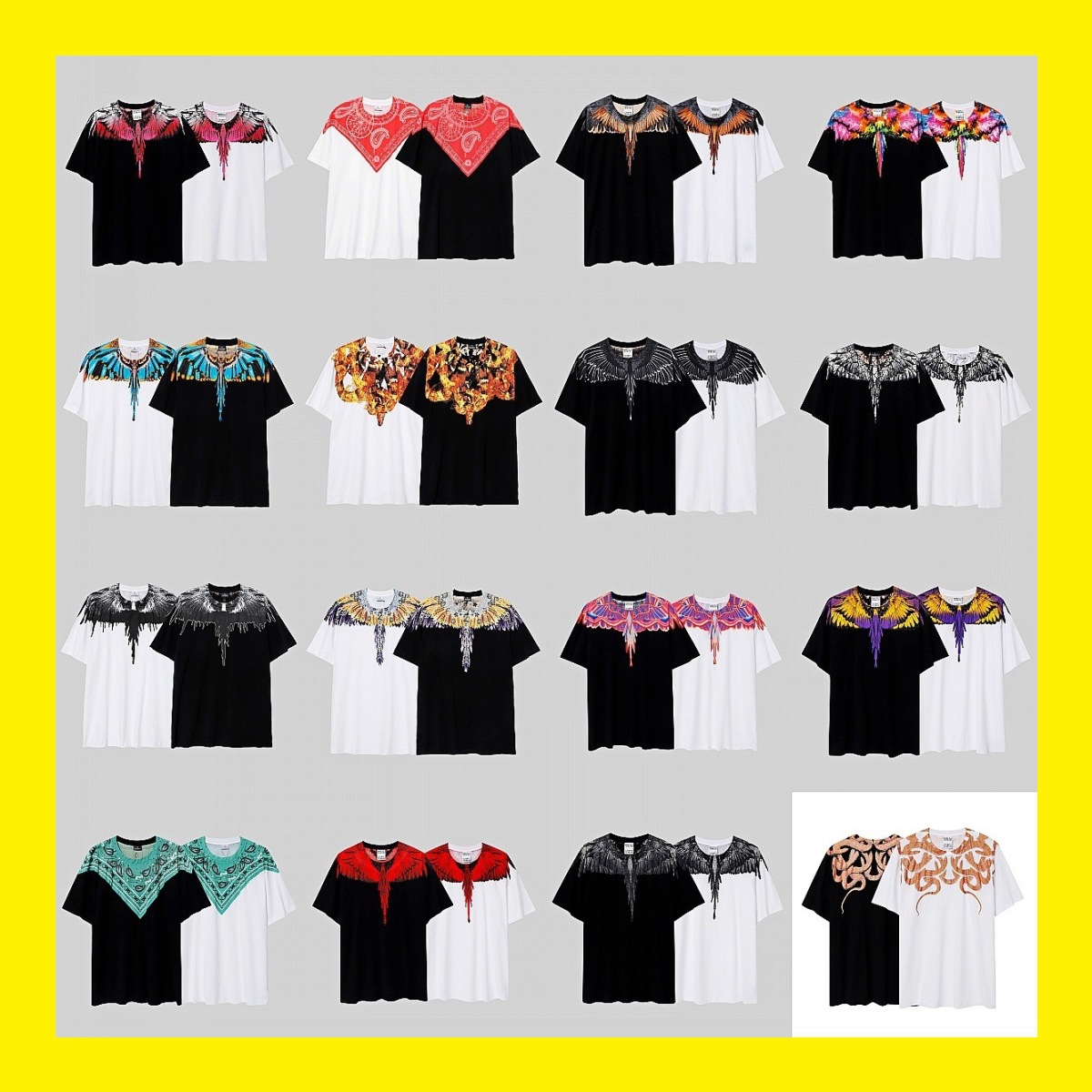 Correct version mb short sleeve men and women couple wear colorful wings feather T-shirt Marcelo European and American fashion brand classic half sleeve t