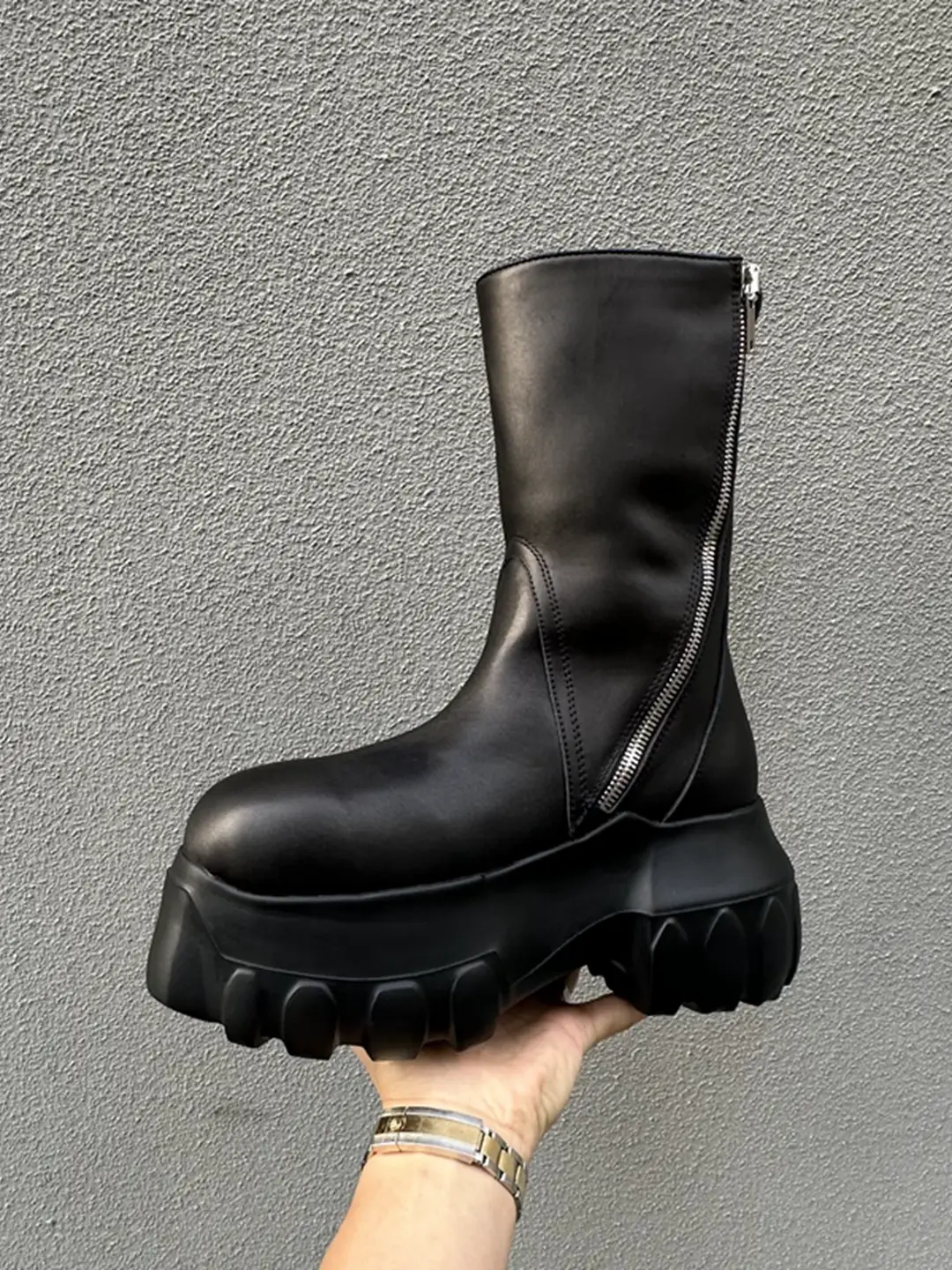 R0 High-Top Thick Octopus Sole Street Fashion Side Zipper Unisex Biker Boots Chunky Boots Sky-High 10cm Height-Increasing Shoes