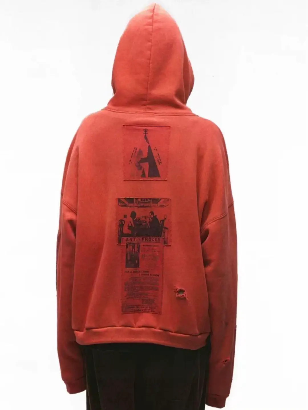 Erd24Fw Melancholic Rich Second Generation Red Portrait Patch Distressed Hoodie