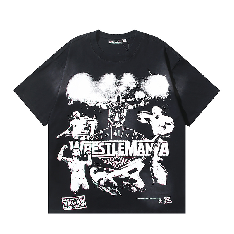 Hellstar Hellstar Washed Retro American Fashion Printed Short-Sleeved T-Shirt