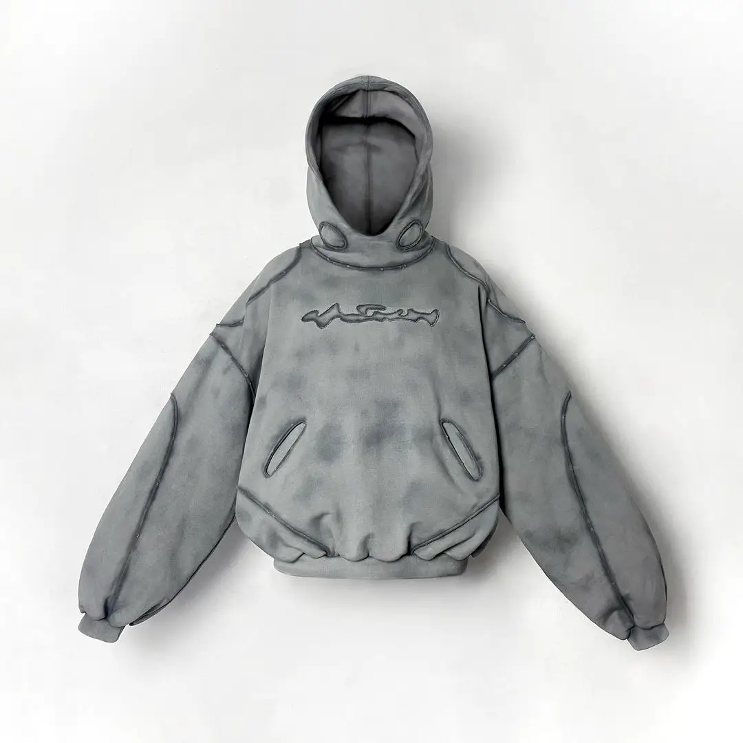 Europe and the United States cross-border broken holes hollowed out patchwork retro long-sleeved hoodie jacket hip-hop high street Y2K sweater
