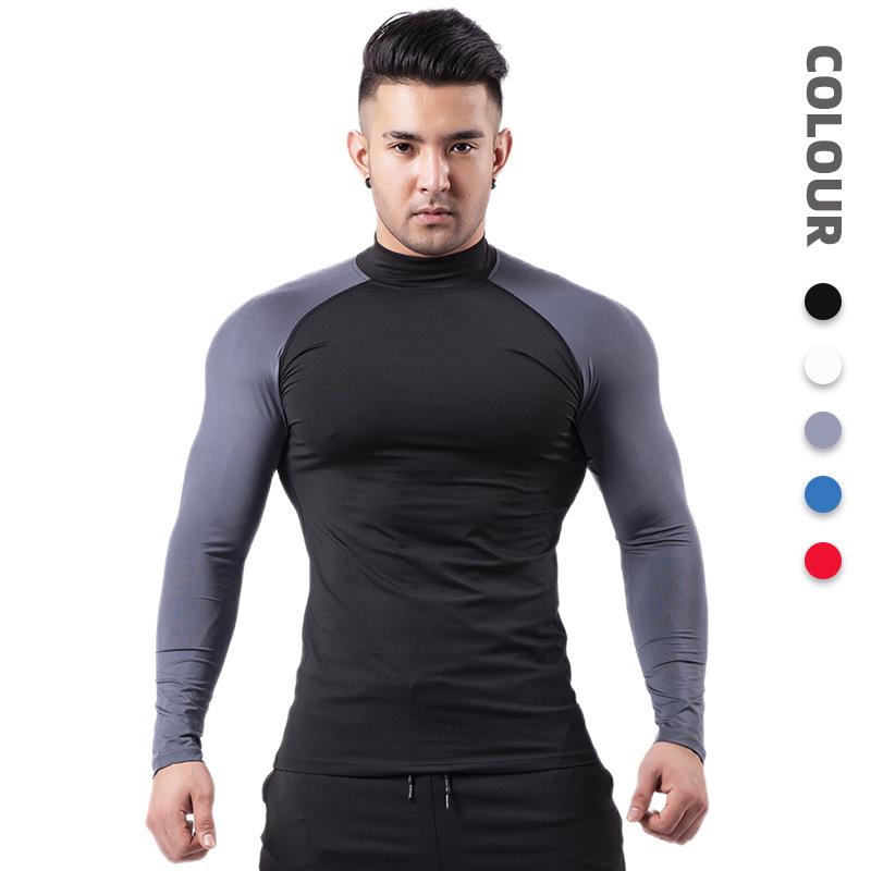 Siligut Cross-Border Half-High Collar Fitness Clothing for Men, Spring and Summer Quick-Dry Sports Tights, Training Running Base Layer