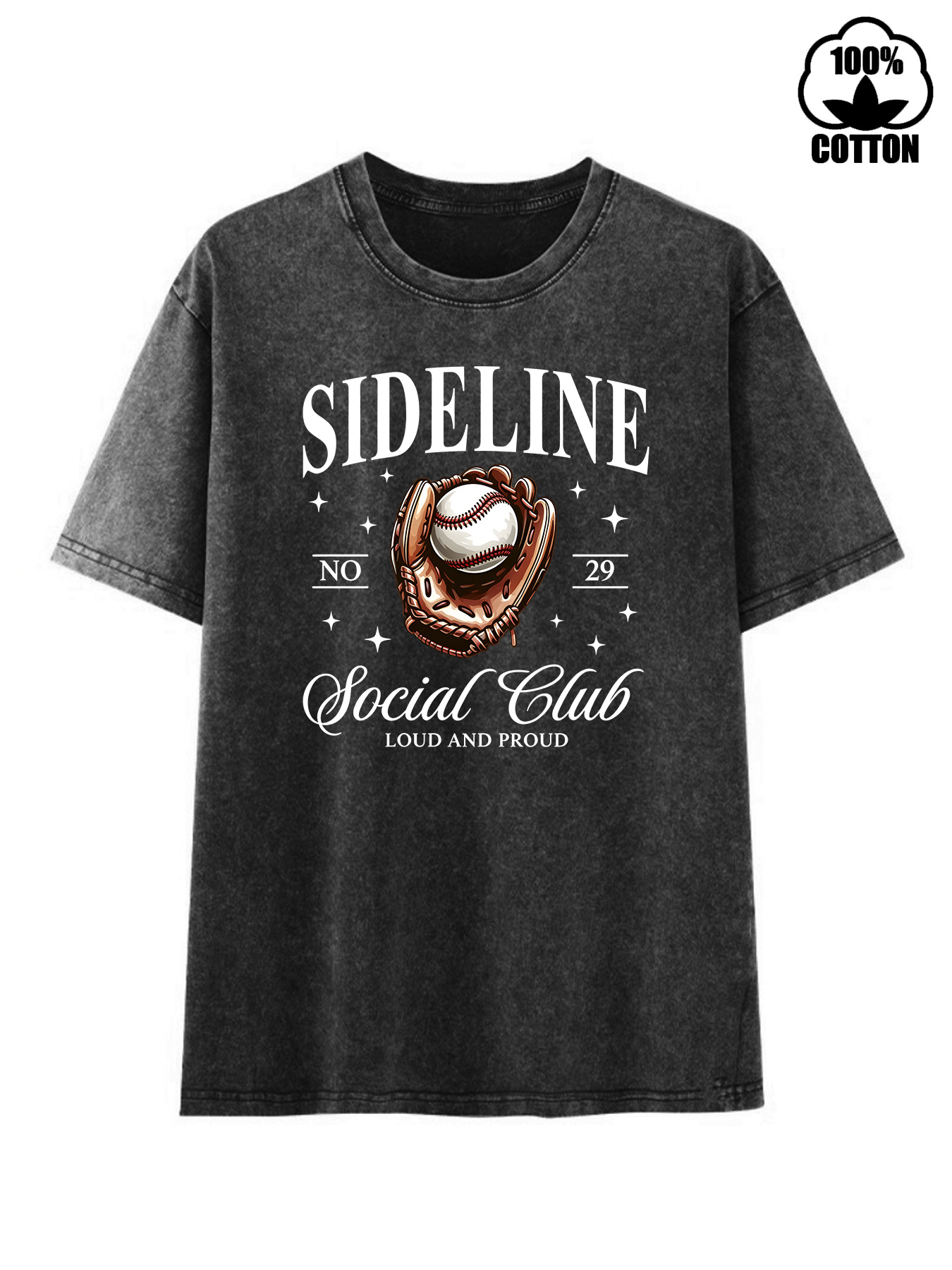 Amazon Independent Site European and American Pure Cotton Washed Vintage Baseball Print Round Neck Loose Short-Sleeve Plus Size T-Shirt Top