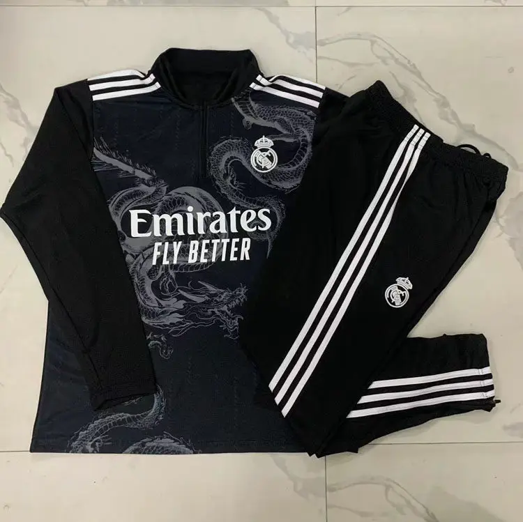 Black Half-Zip Long-Sleeve Football Training Jersey for Men 2425 Appearance Warm-Up Fitness Running Sports Team Uniform