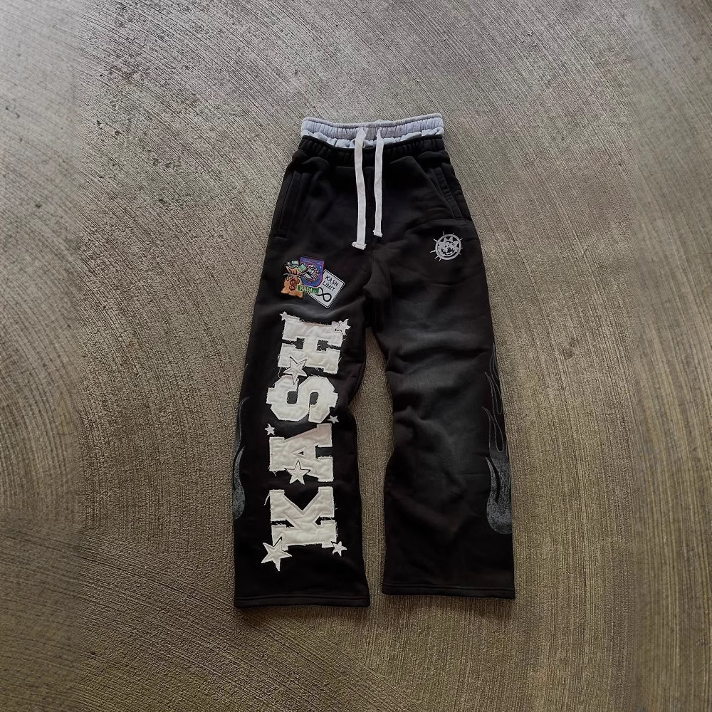 European and American High Street Trendy Pants High Street Ins Trendy Brand Men's and Women's Loose Casual Straight American Printed Pants 2025
