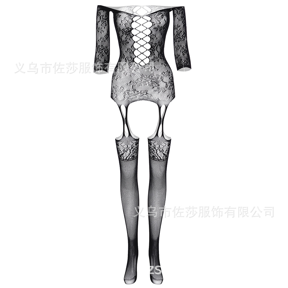 European and American Breast Leakage Sexy Intimates Transparent Cut Out Pajamas Jumpsuit Stockings Net Clothes Net Skirt Seamless Mesh Temptation W527